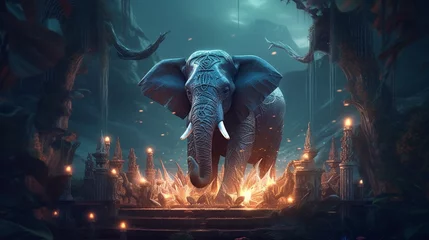 Rolgordijnen 3D elephant with fire © Muhammad
