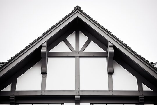 gable roof detail on a black and white tudor home