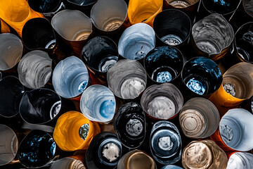 Aluminum and plastic wine bottle caps from different wine producing brands