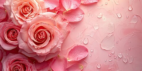 Elegant Rose Background: Ideal for Wedding Invitations, Valentine's Day, or Mother's Day - Top View with Spacious Empty Space - Convey Love and Celebration