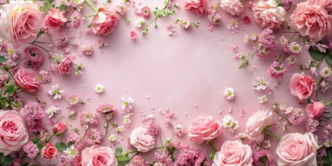 Romantic Blossom Setting: Rose Flower Background for Wedding Invitations, Valentine's Day, or Mother's Day - Top View with Abundant Empty Space - Express Love and Celebration