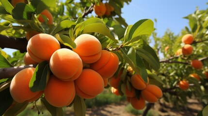 A bunch of ripe apricots on a branch. Neural network AI generated art