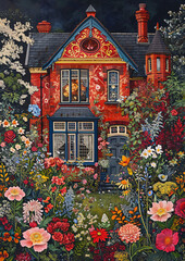Fototapeta na wymiar charming vintage home in summer adorned with a stunning garden filled with vibrant, blooming flowers