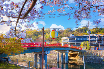 Prefectural Uji Park with full bloom cherry blossom in Uji, Kyoto, Japan - 712341270
