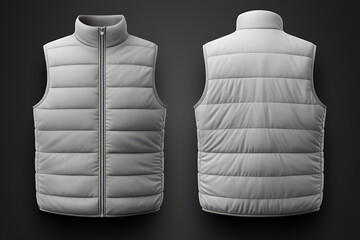 Fashion grey waistcoat, insulated vest mockup on black background. Space for design, print and showcasing. Generate Ai..