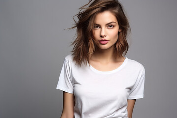 Obraz premium Woman in White Tshirt Mockup created with Generative AI