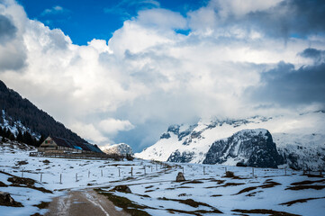 Snow on Mount Canin and Montasio. Spring snow