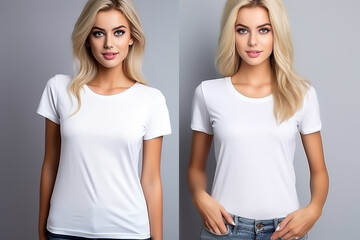Woman in White Tshirt Mockup created with Generative AI
