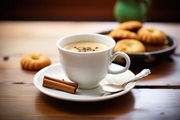 Obraz premium classic plain donut with a cup of black coffee beside