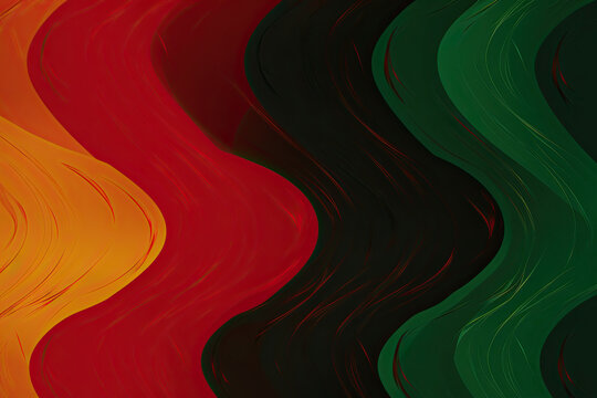 Abstract Red, Yellow, and Green Color Lines Wave Illustration. Black History Month Celebration Digital Art Background