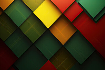 Geometric Square Shape Cube Blocks Digital Art. Red, Yellow, and Green Polygon Abstract Background for Black History Month - obrazy, fototapety, plakaty
