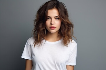 Obraz premium Woman in White Tshirt Mockup created with Generative AI