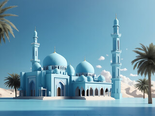 Fototapeta na wymiar Ramadan Kareem with the serene mosque, 3d rendering