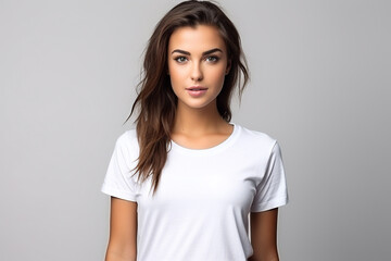 Obraz premium Woman in White Tshirt Mockup created with Generative AI