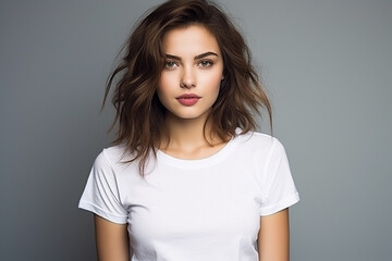 Obraz premium Woman in White Tshirt Mockup created with Generative AI