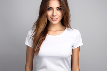 Obraz premium Woman in White Tshirt Mockup created with Generative AI