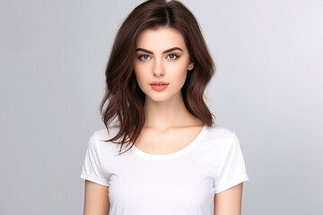 Obraz premium Woman in White Tshirt Mockup created with Generative AI