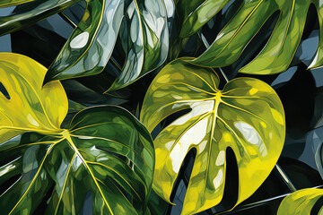 Green Jungle Leaves Pattern on Tropical Garden Background