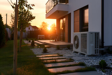 Sustainable Living: Modern House with Air Source Heat Pump - Generative AI