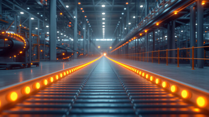 Fototapeta na wymiar High-Tech Warehousing: State-of-the-Art Facility with Conveyor Belt Automation. Generative AI.