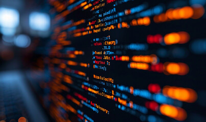 Intricate patterns of code on a programmer's screen. abstract background.