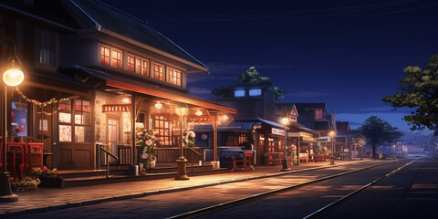 Train Station Exterior Shot Visual Novel Anime Manga Background  .