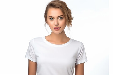 Fototapeta premium Woman in White Tshirt Mockup created with Generative AI