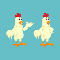 Cute Chicken Cartoon Character Set. Chicken Talking and Hand on Waist Vector Illustration