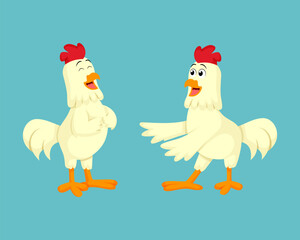 Cute Chicken Cartoon Character Set. Chicken Laughing and Dancing Vector Illustration