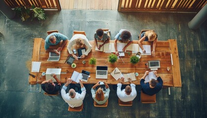 Top view of people having a business meeting in the conference room at office
