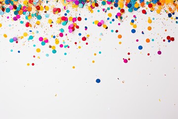 Party fun decor, colorful confetti on white background