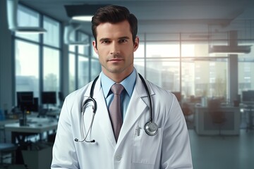 Male doctor with strethoscope in the hospital