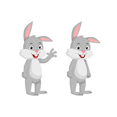 Cute Rabbit Cartoon Character Set. Rabbit Standing and Waving Hand Vector Illustration