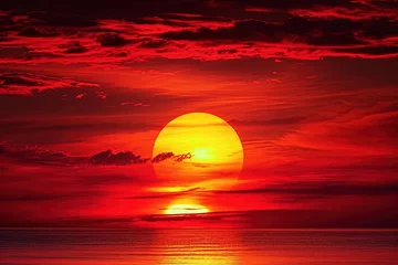 Tischdecke Big sunset over sea - summer theme, red sky with dark clouds  © Hitesh