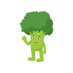 Broccoli Cartoon Character Waving Hand Vector Illustration
