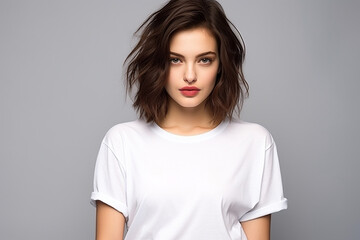 Obraz premium Woman in White Tshirt Mockup created with Generative AI