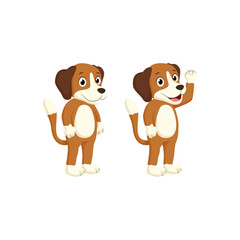 Cute Brown and White Dog Cartoon Character Set. Dog Standing and Waving Hand Vector Illustration
