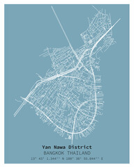Street map of Yan Nawa District Bangkok,THAILAND ,vector image for digital marketing ,wall art and poster prints. - obrazy, fototapety, plakaty