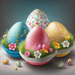 Easter Celebration: Decorated Eggs in Colorful Baskets