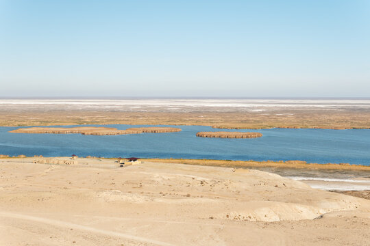 Sudochye lake aka part of former Aral sea at Urga fishing village at Karakalpakstan, Uzbekistan