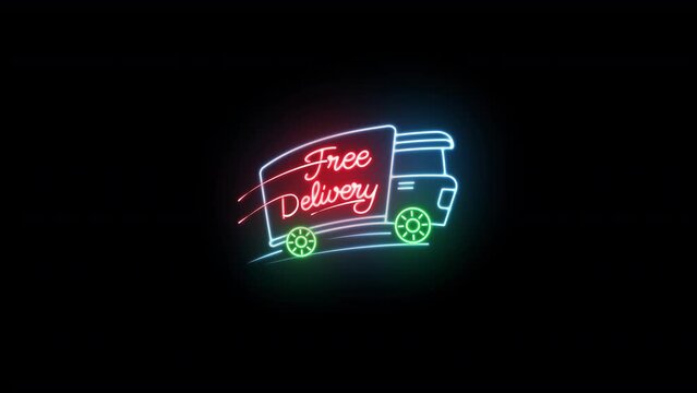 Free Delivery with mini van icon illustration. Stylish outline animation. Motion graphic video asset for shop market, fast food service. Video 4K HD