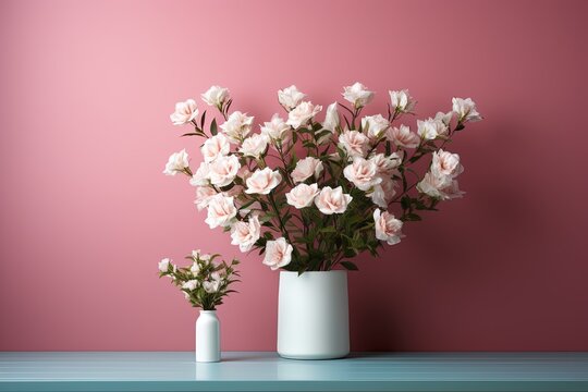 Decorative flower vase inside isolated on
pink background