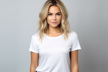 Fototapeta premium Woman in White Tshirt Mockup created with Generative AI