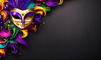 Abstract Mardi Gras Mask Background with Copy Space