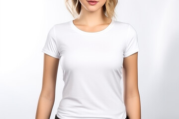 Fototapeta premium Woman in White Tshirt Mockup created with Generative AI