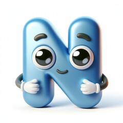 little cute happy letter N 3d character with bulging eyes on solid a white background. ai generative