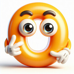 little cute happy letter O 3d character with bulging eyes on solid a white background. ai generative