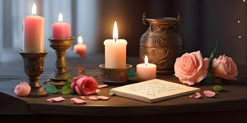 Naklejka na ściany i meble candles and rose petals