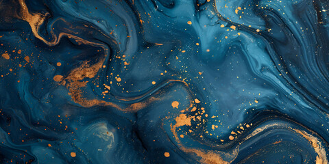 Obraz premium Acrid texture, Black marble background with swirls of gold and blue, a luxury backgrounds 