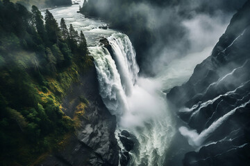 Aerial view of the Rhine Falls in Switzerland, Europe.